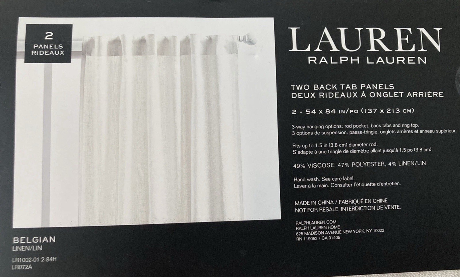 2 Ralph Lauren Curtains Back Tab Panels Belgian Linen Natural Beige New 54 x 84″
