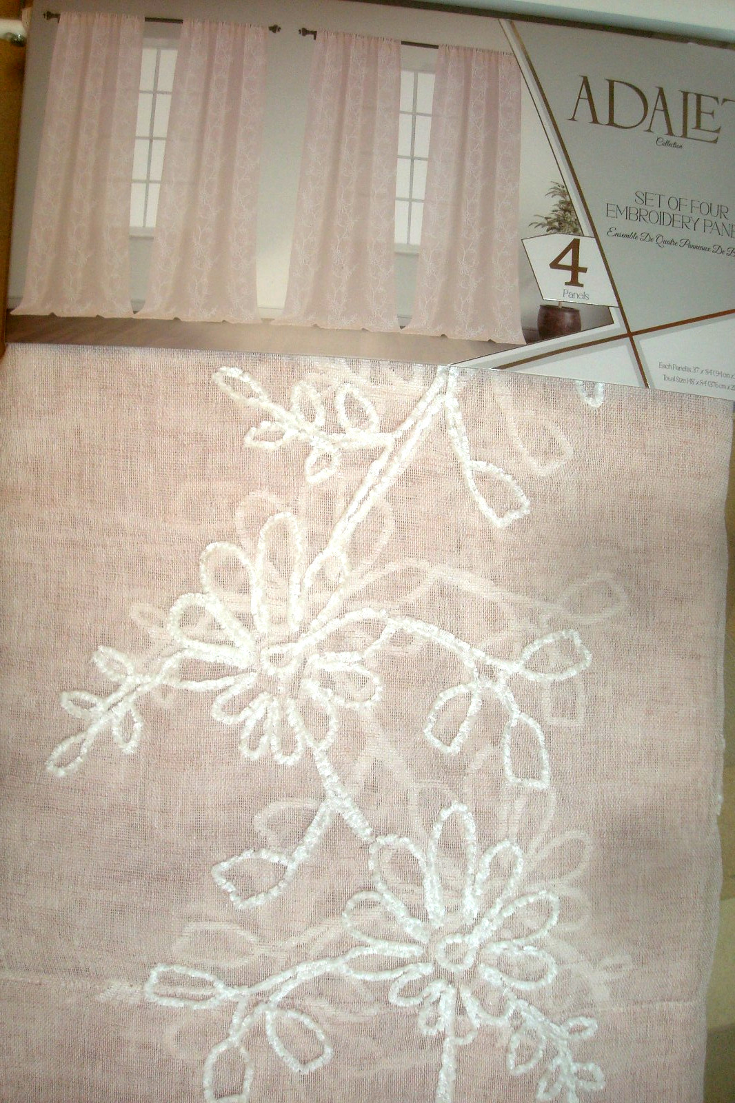 Adelet 4 pc Window Panels Curtains Chenille Embroidery Semi Sheer Pink 84″ lg