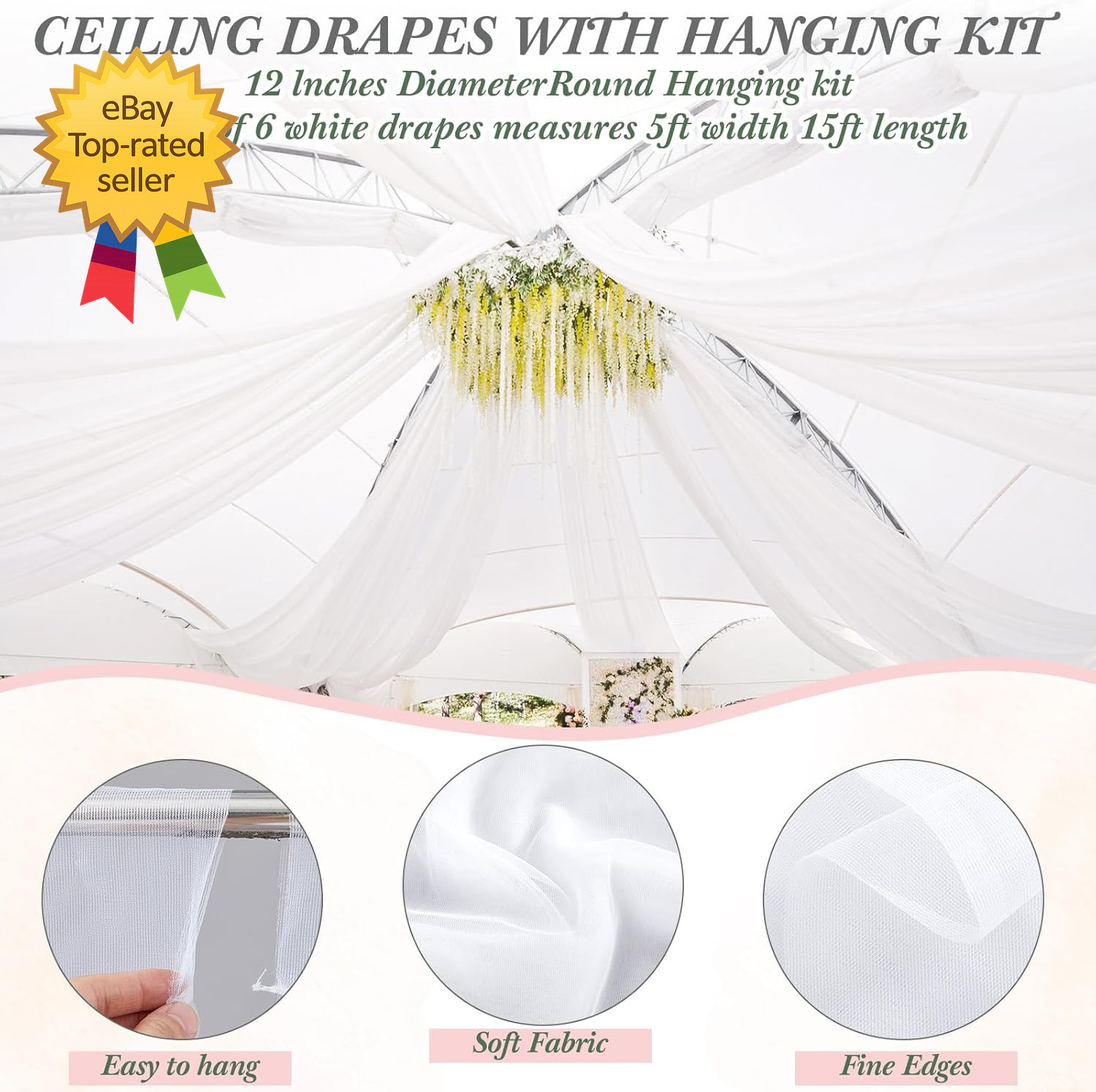5Ft X 20Ft 6 Panels 12 Inches Ceiling Drapes Hanging Kit with Drapery Ceiling Ho