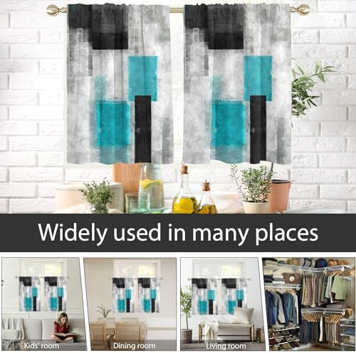 Teal Black and Grey Window Curtains for Kitchen Turquoise Aqua Gray Silver