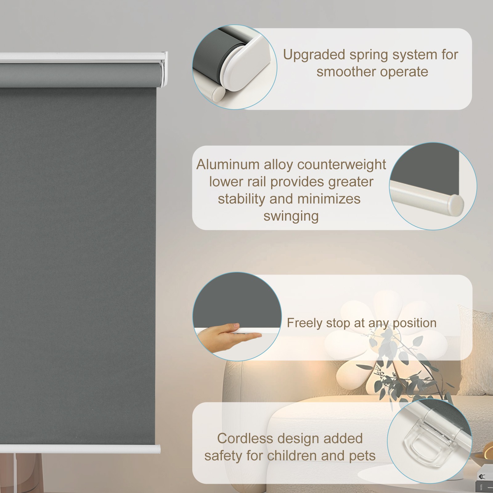 Changshade Cordless Blackout Roller Shade Room Darkening Rolled Up Blind