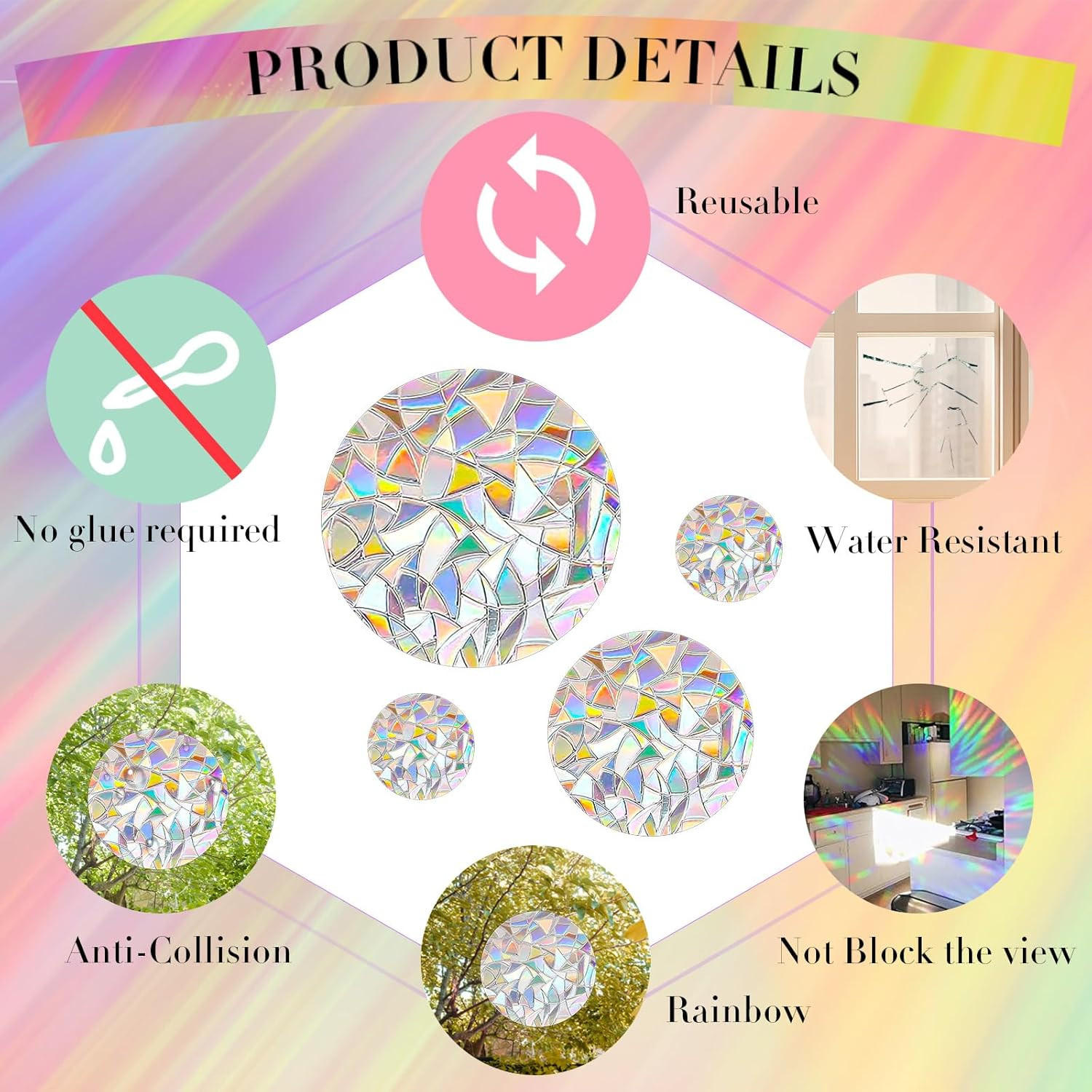 33pcs Prism Window Decals to Prevent Bird Strikes Prevention Window Stickers for
