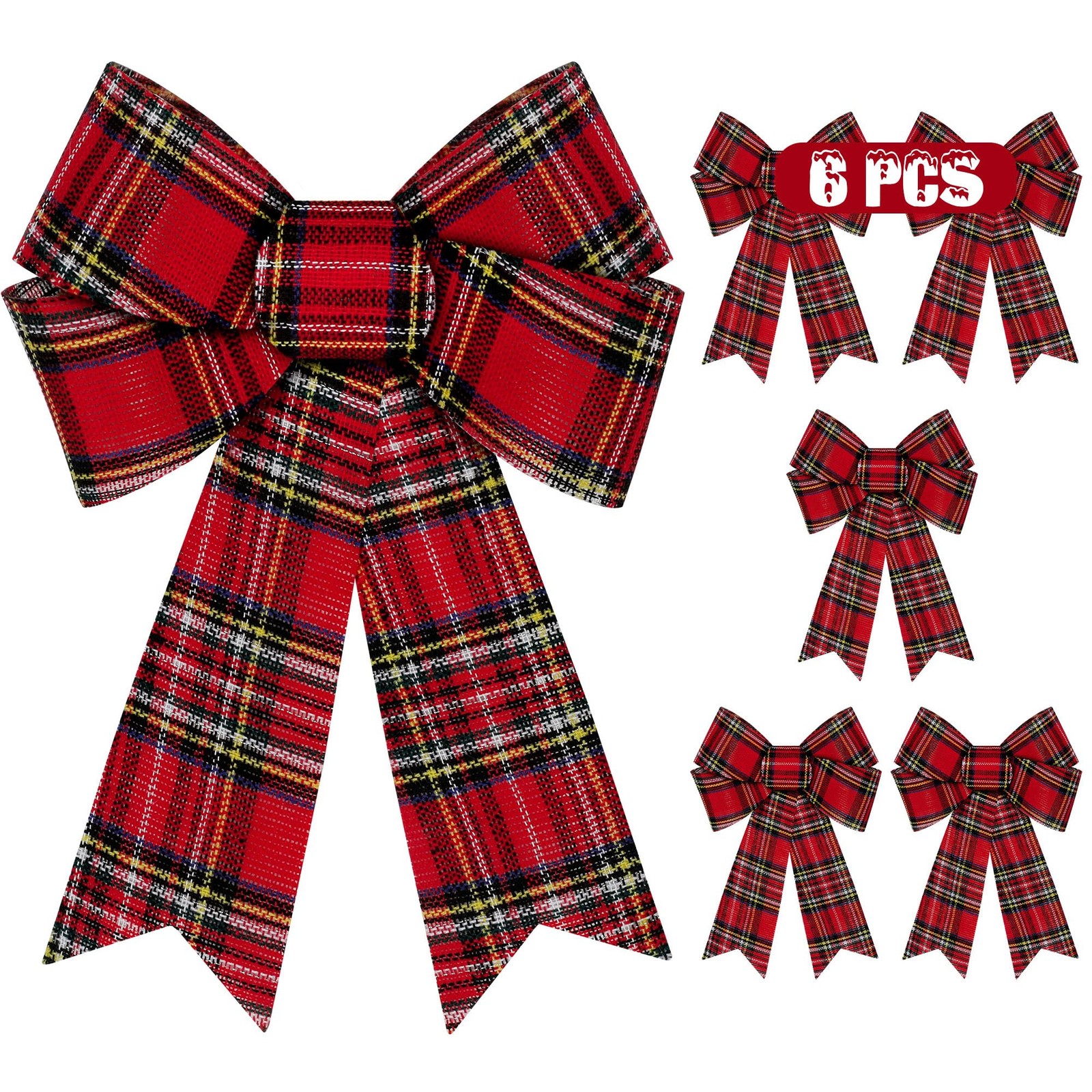 6 PCS Christmas Tree Decor, 9 x 12 Inch Large Christmas Bows, Buffalo Plaid W…