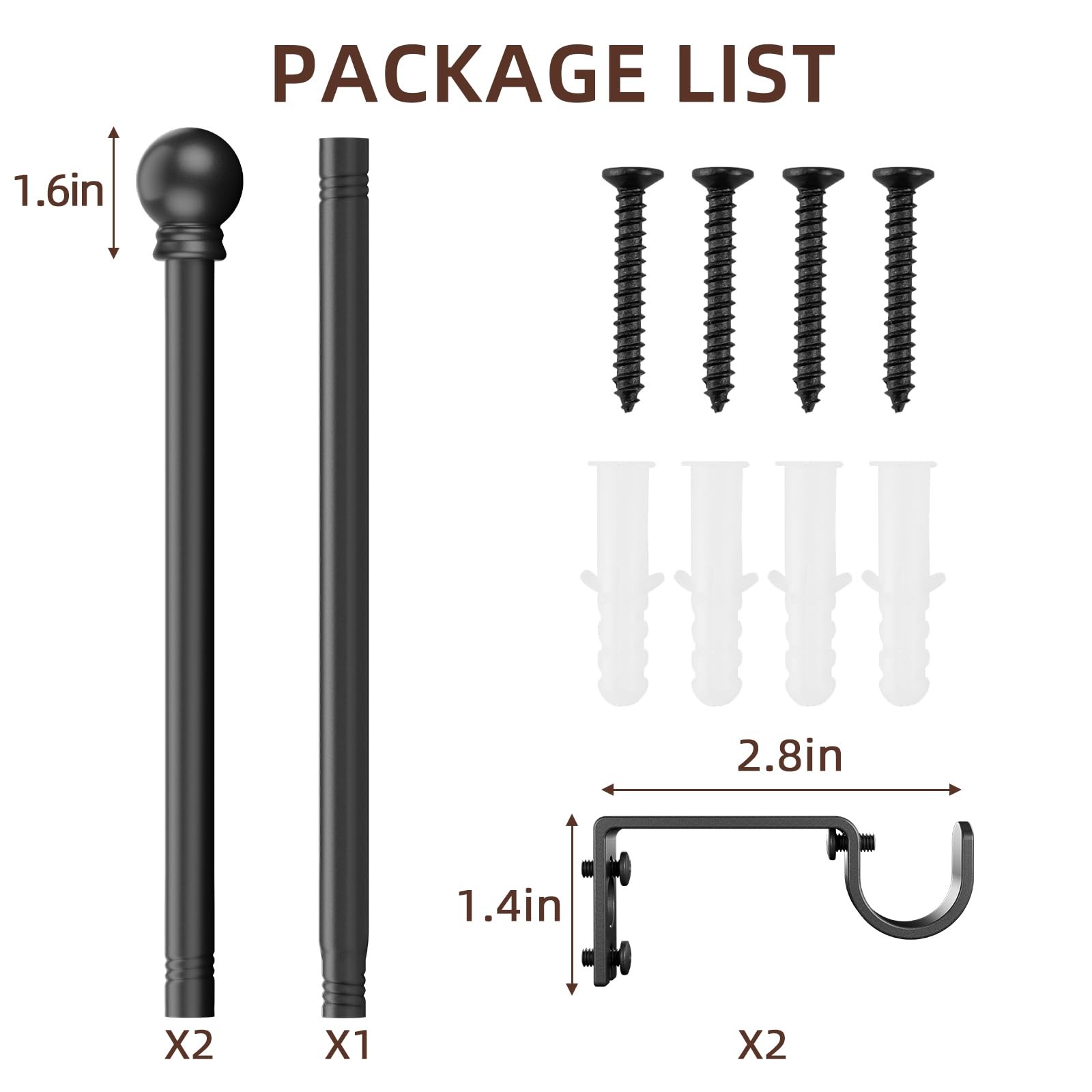 Black Curtain Rods for Window 28 to 48, 5/8 inch Small Decorative Curtain Rod…