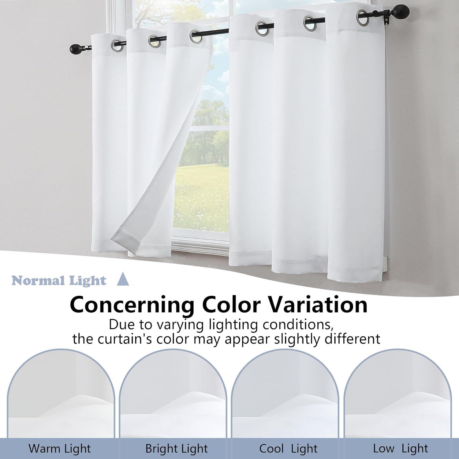 Pure White Window Valance for Kitchen 14 Inches Long 2 Panels Set, Light Filteri