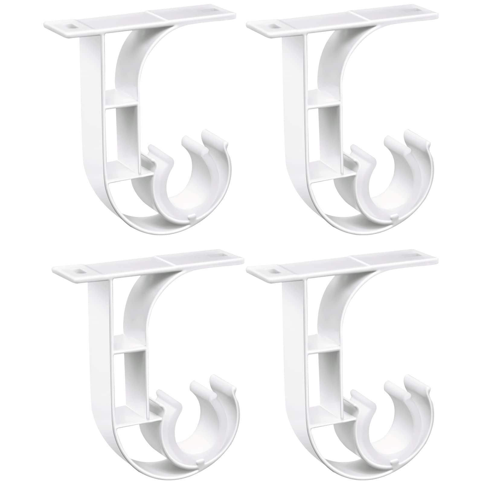 4 PCS Ceiling Curtain Rod Holder Heavy Duty Brackets White Hooks 1 Inch Poles