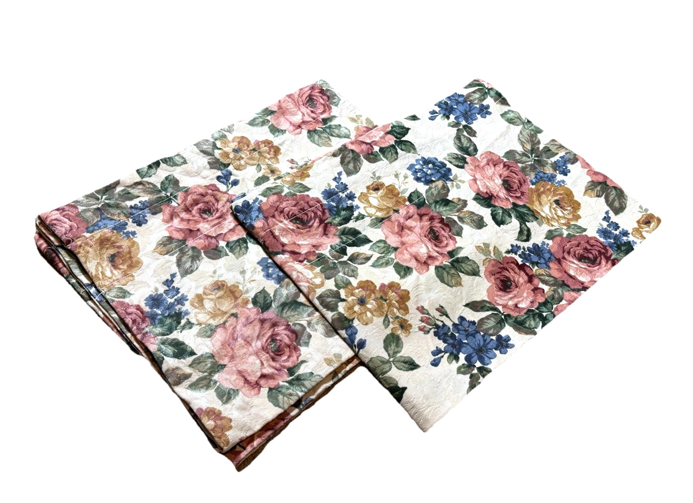 Pair of Vintage Wide Floral Valances 2 Short Curtains Window Treatments Flowers
