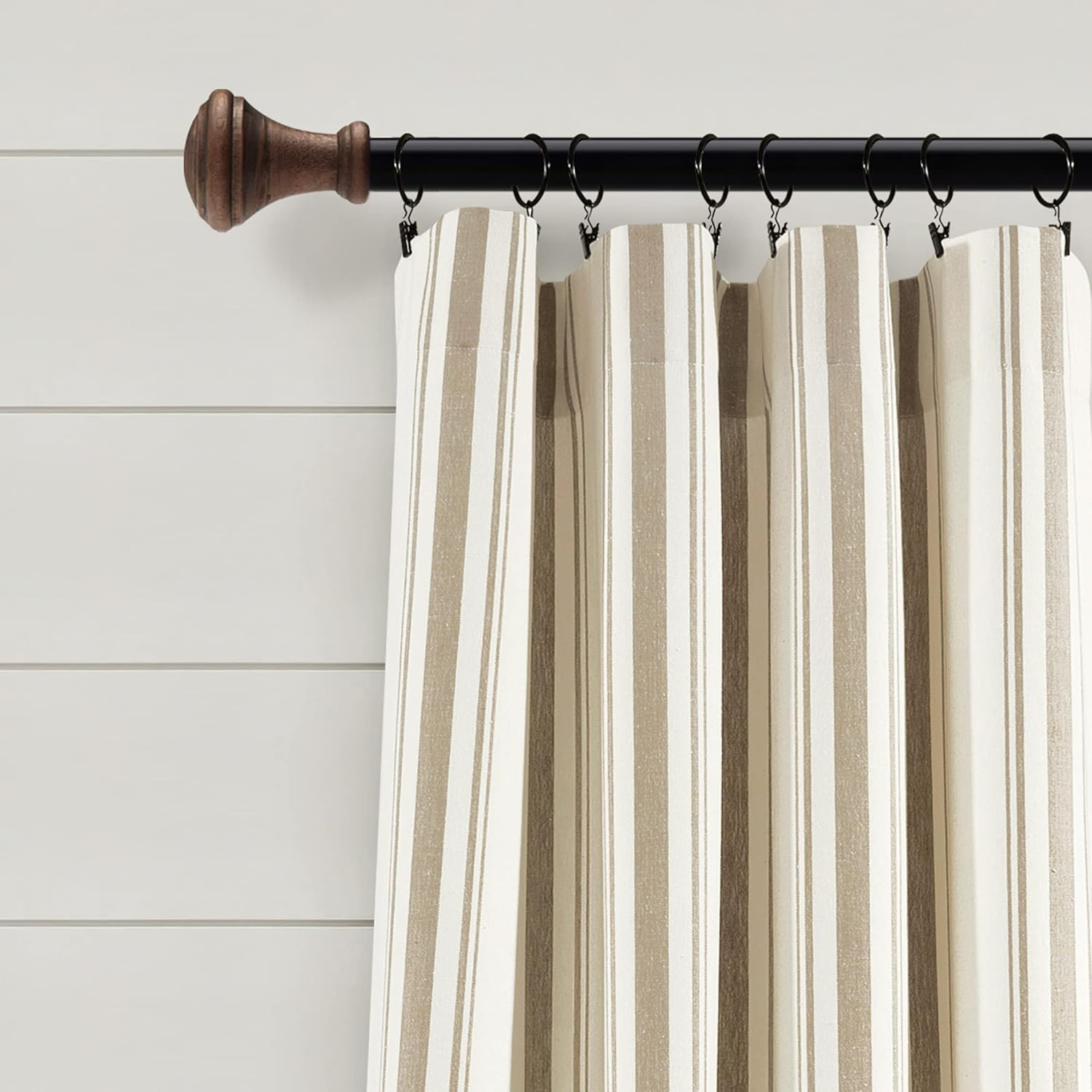 Eco-Friendly Farmhouse Stripe Cotton Curtain Panels, 42″x95″, Neutral Pair