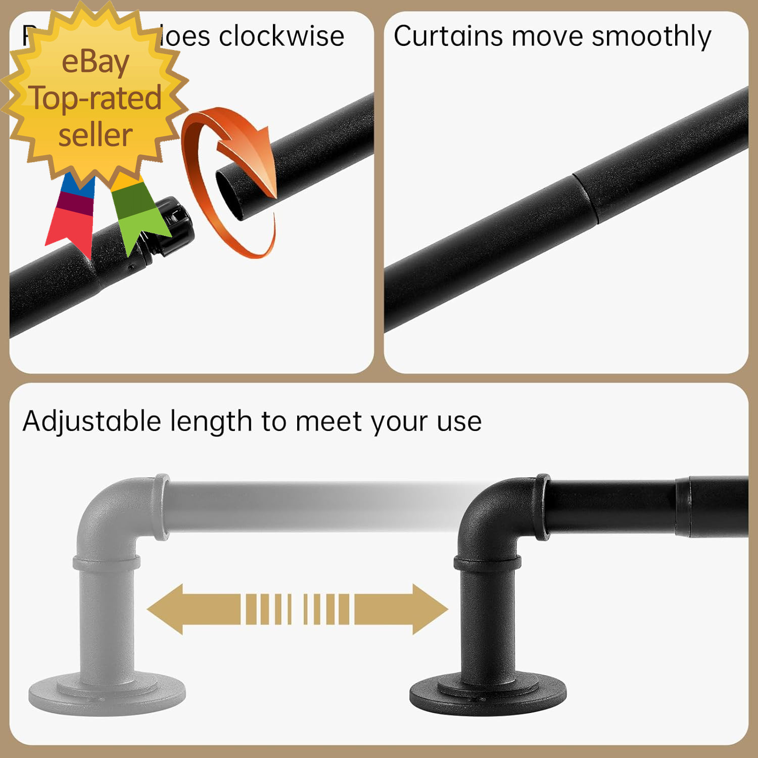 Industrial Curtain Rods for Windows 28 to 48 Inches, Blackout Wrap around Curtai