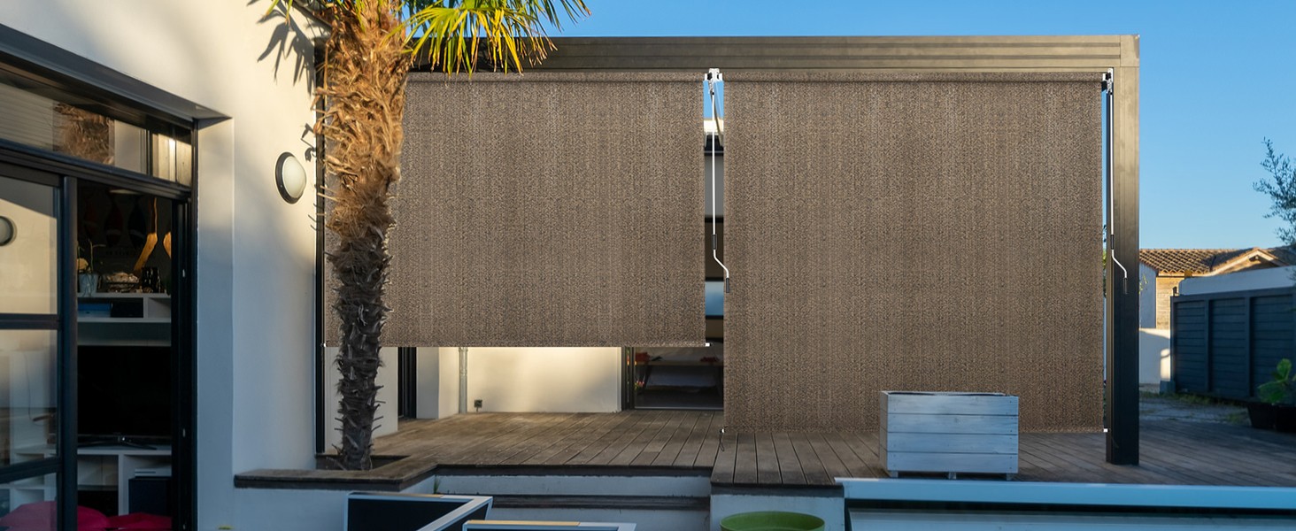 Patio Shades Roll Up Outdoor Blind, 10′ W x 8′ H Cordless Sun Shade Screen with