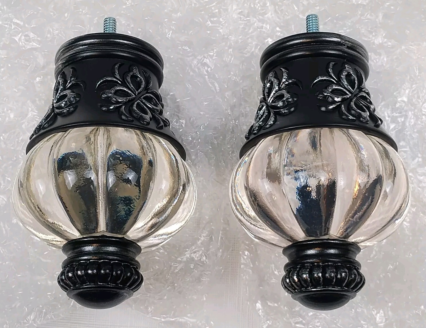 Resin Finials Pair 5×3 in Black For Traverse Rod Brand New In Box