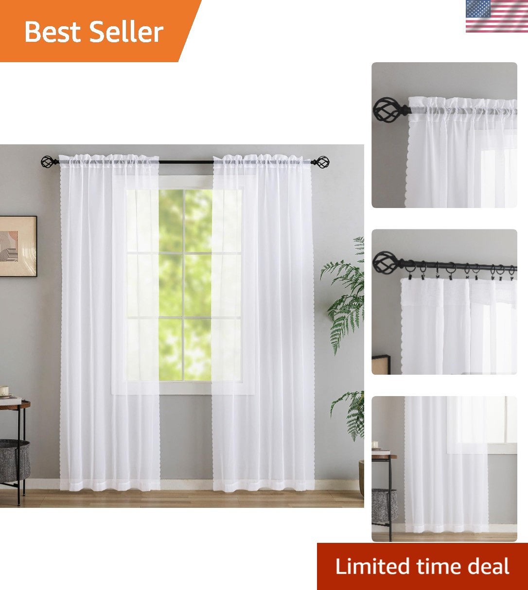 Versatile White Sheer Curtains 40″ W x 90″ L – Machine Washable & Elegant Style