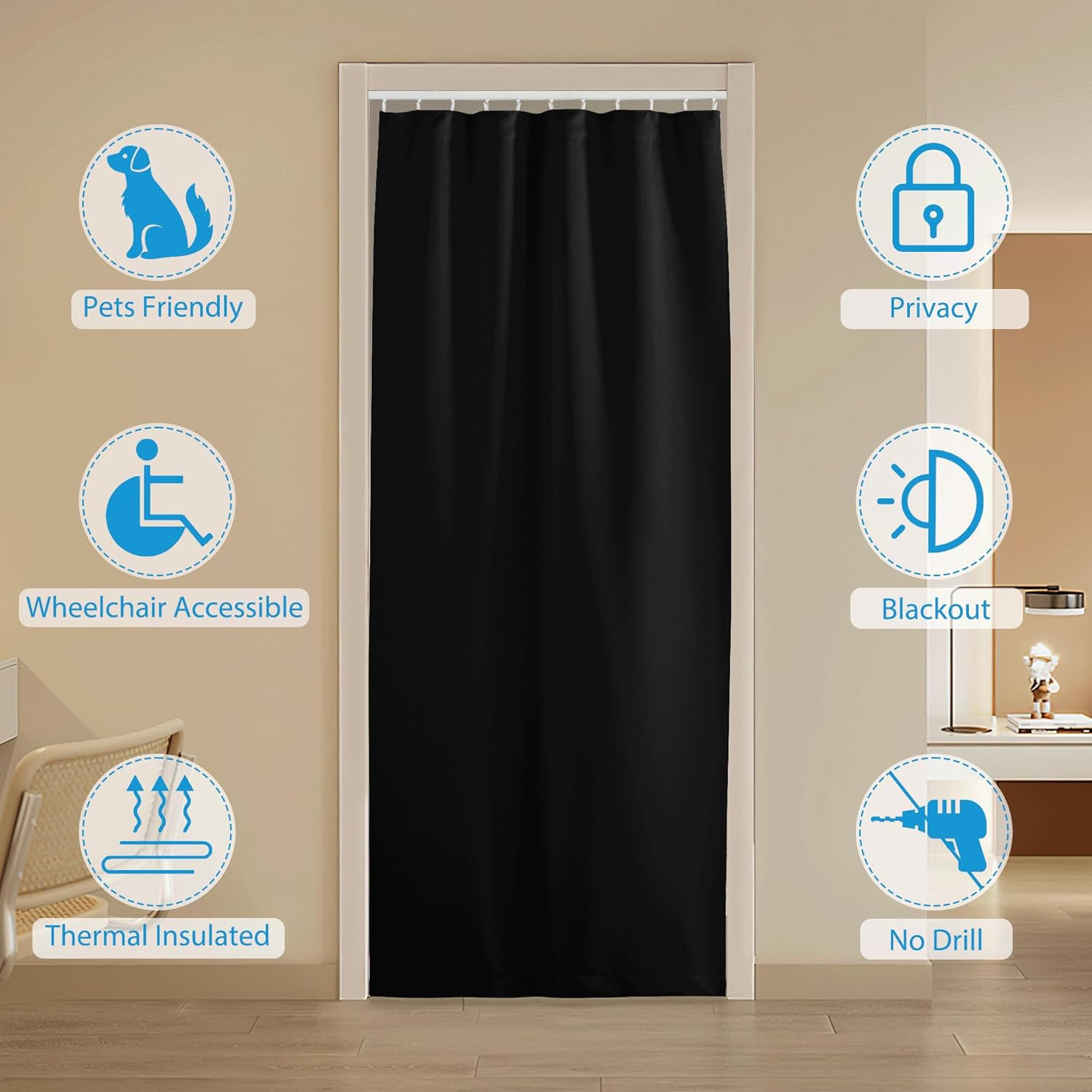 Room Divider Curtain with Ceiling Track, Blackout Privacy Large Window Curtains