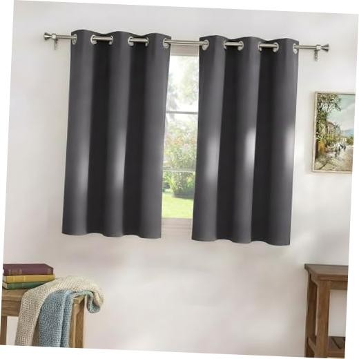 Short Gray Blackout Curtains for Kitchen Over 42″W x 36″L (Pack of 2) Grey