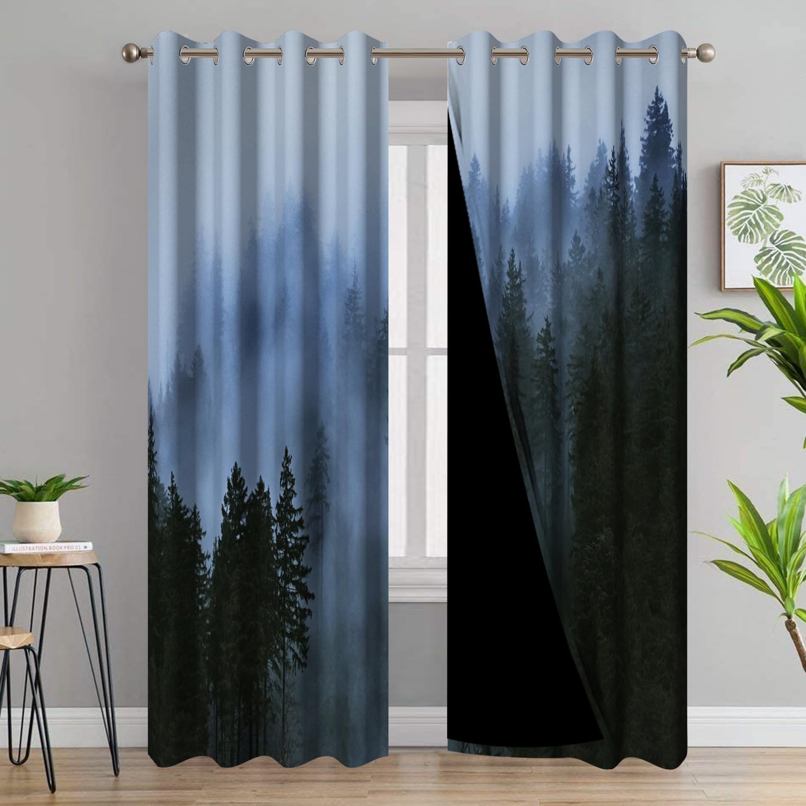 AWERT Blackout Curtains Light Blue Tree 2 Panels 42×84 inch