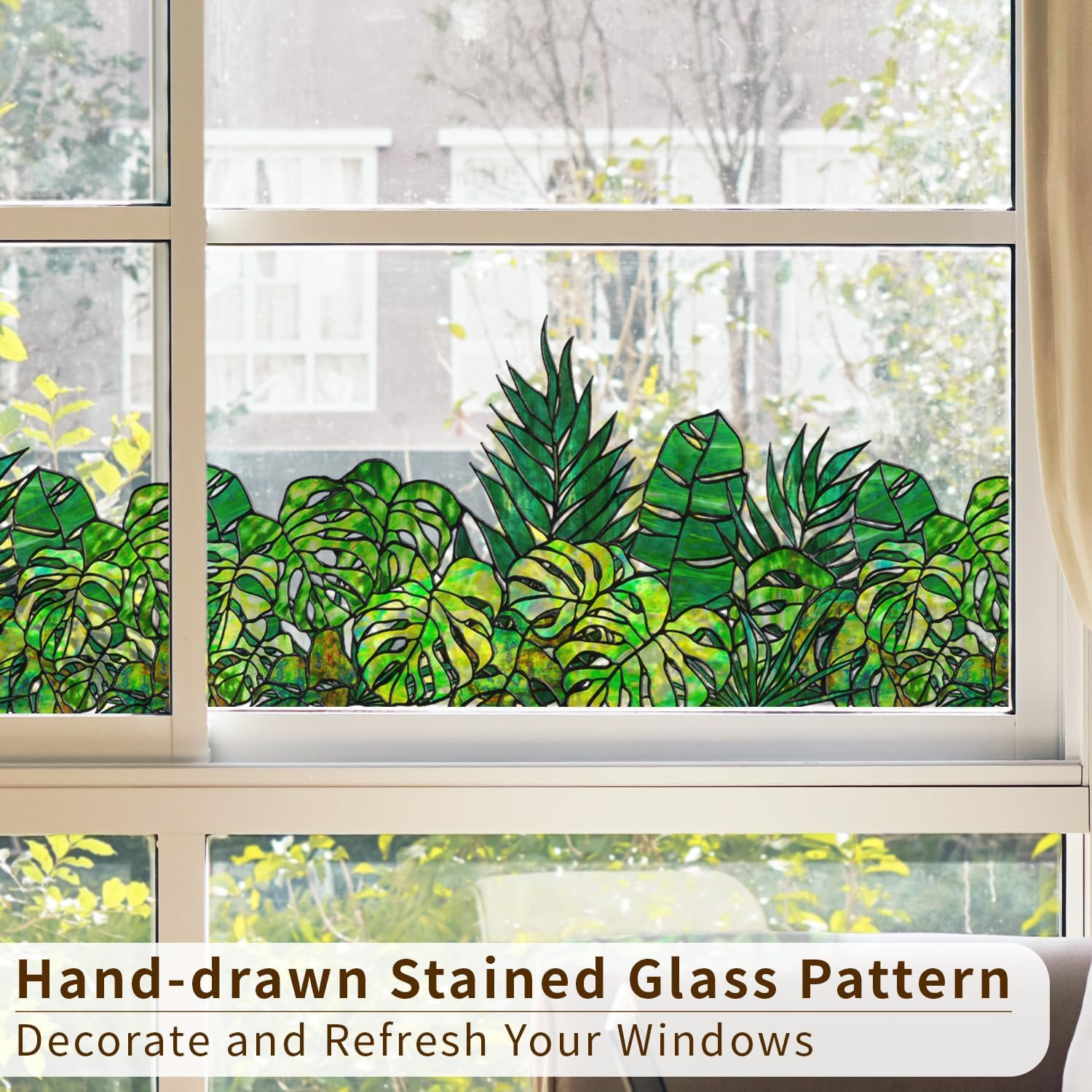 Original Hand Drawn Window Cling Film Stained Glass Border with Tools, Double Si