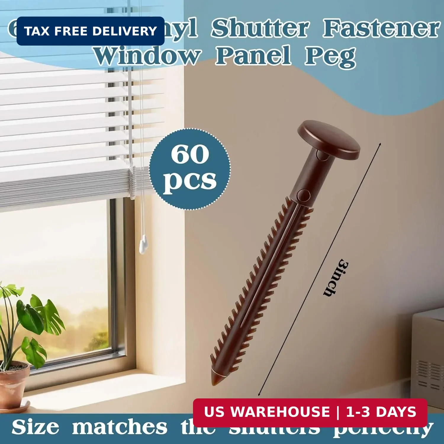 60Pcs 3 Inch Vinyl Shutter Fasteners, Window Shutter Panel Pegs Shutter Screws L