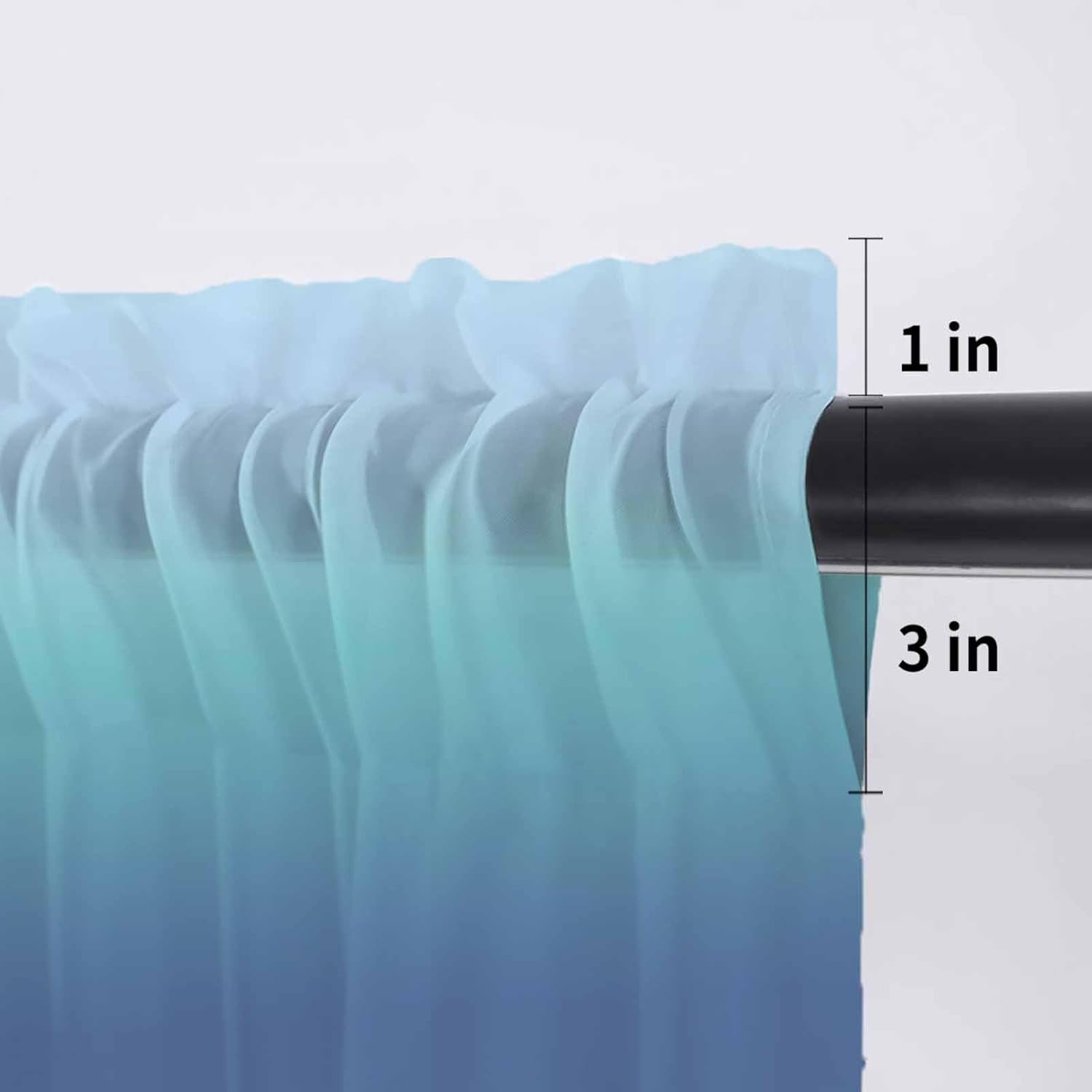 Teal Blue Ombre Sheer Valance, Modern Abstract Art 60″X18″ Light Filtering Kitch