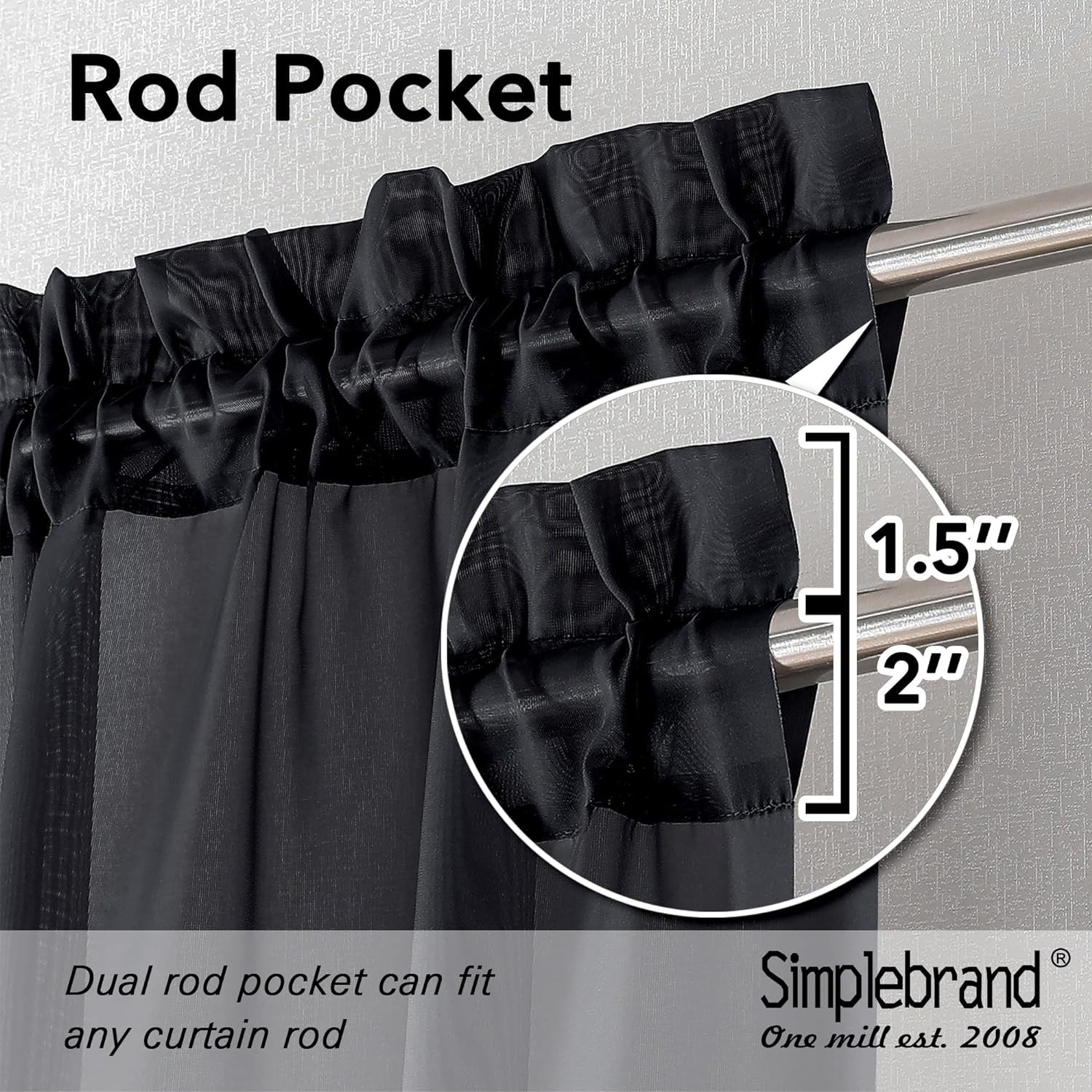 Rod Pocket Top Solid Voile Sheer Curtains for Bedroom, 54 Inch Length Drapes Set
