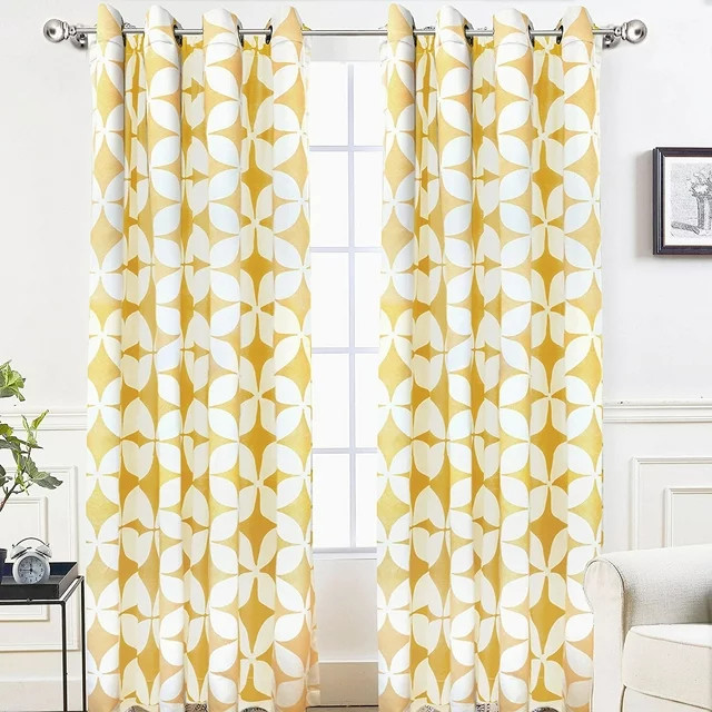 DriftAway Amelia Yellow Geo Thermal Insulated Blackout Light Blocking Curtain