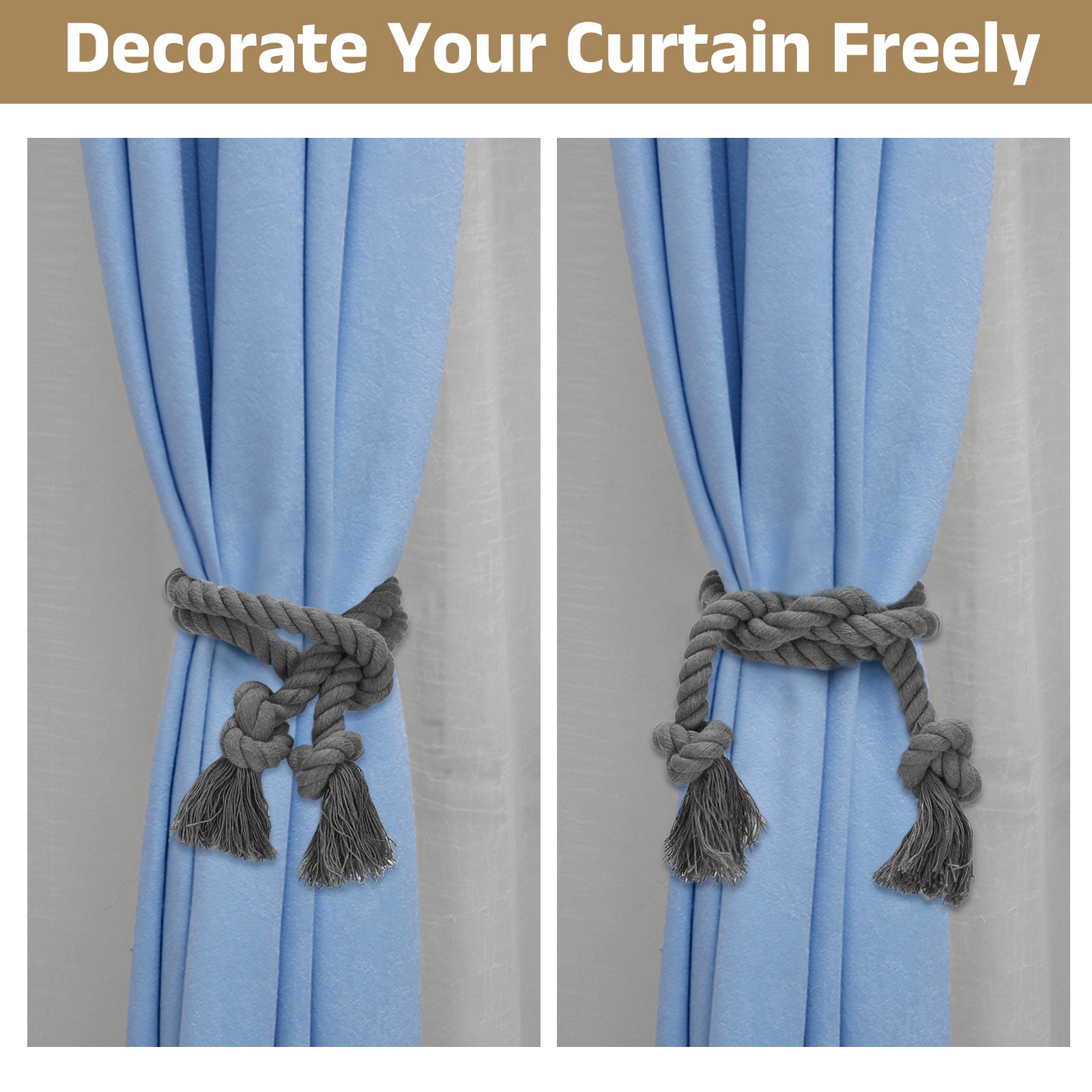 2Pcs Rope Curtain Tiebacks, 30″ Polyester Tassel Curtain Holdback, Black
