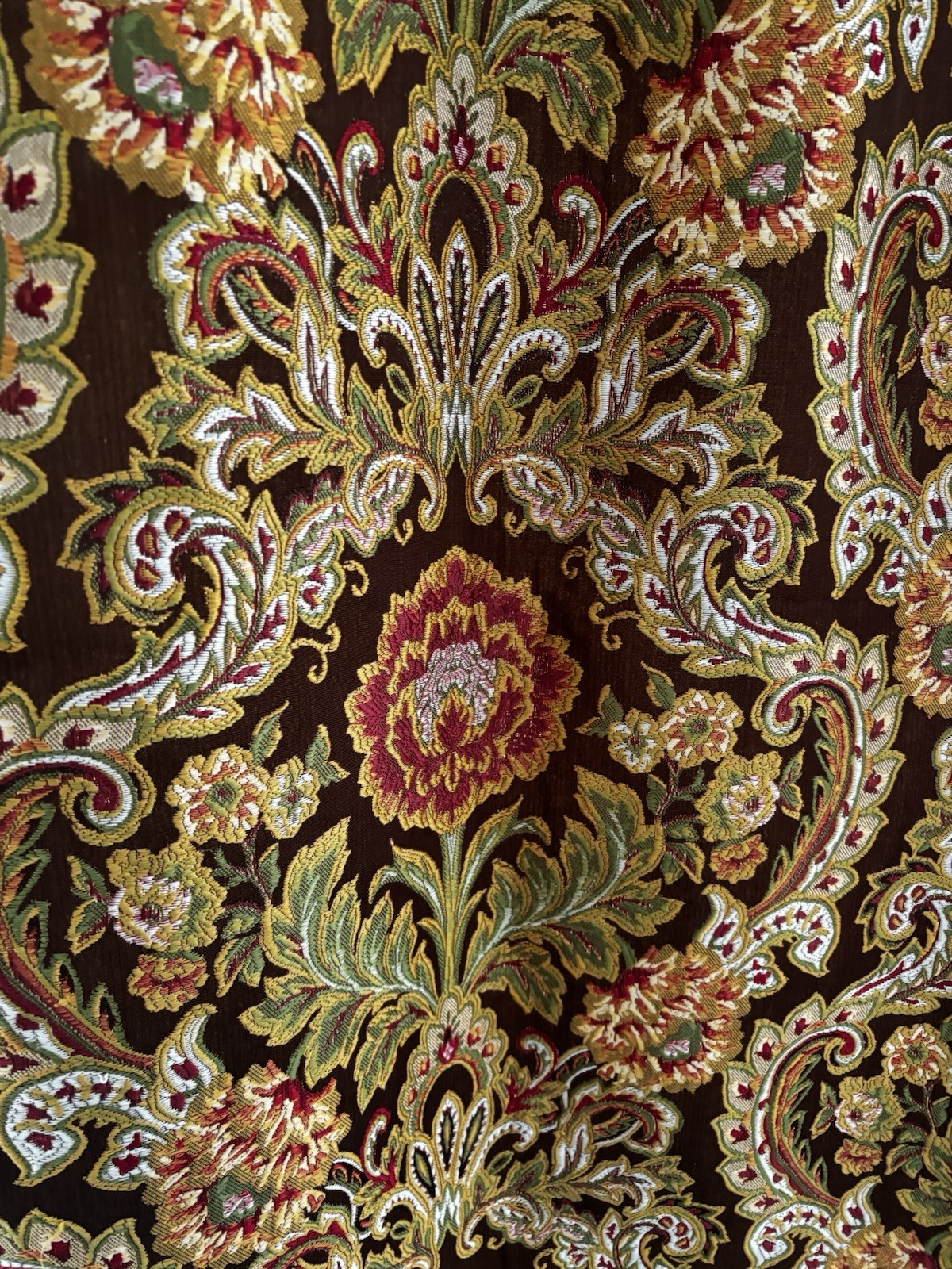 Vtg Pier 1 Floral Paisley Heavy Brocade Damask Lined Curtain Drapes Brown Multi