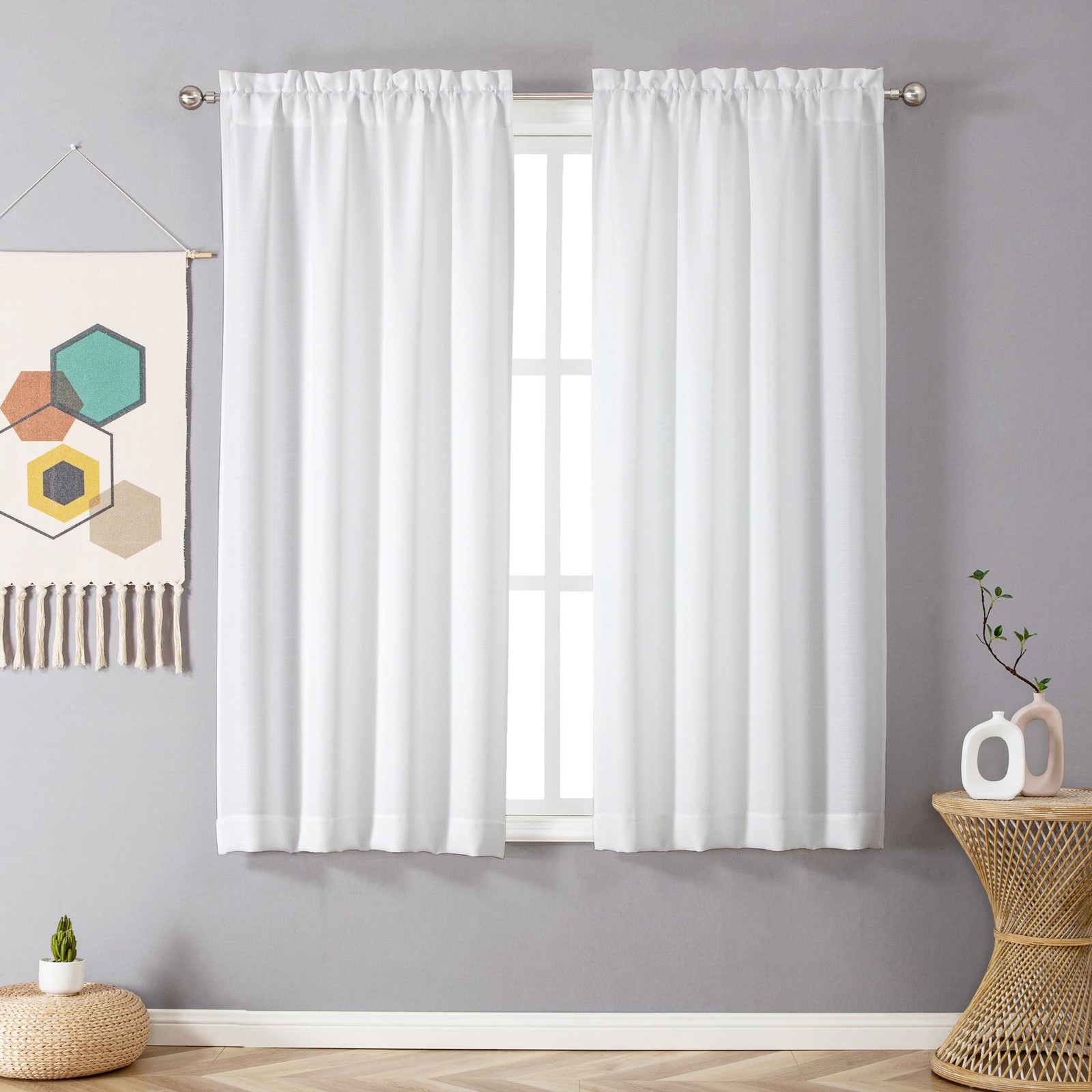 Chyhomenyc White Curtains 45 Inch Length 2 30″W x 45″L (Pack of 2),