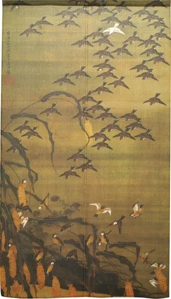 Ito Jakuchu Autumn Scenery Art Noren Door Curtain – Zen Decor Gift Japan Made