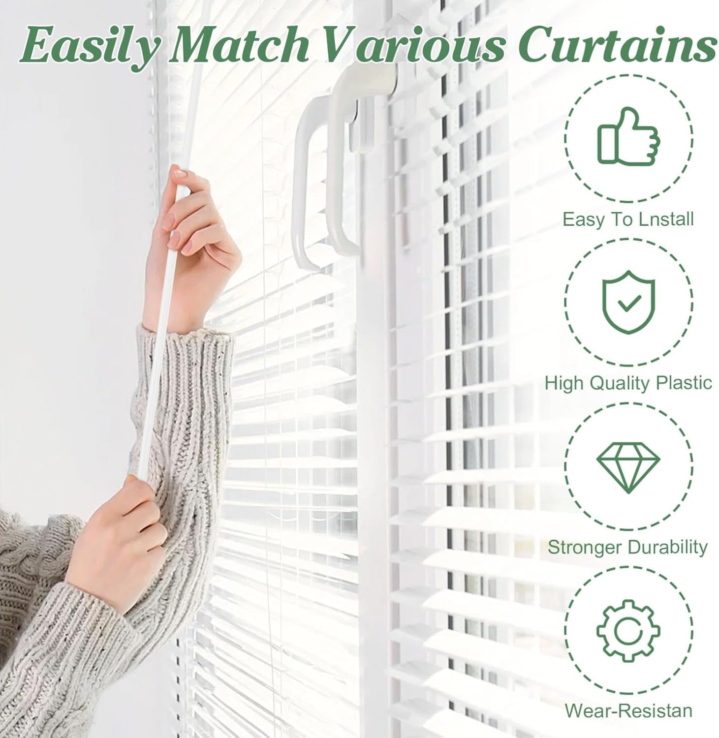 Blind Wand Replacement with Hooks – 1 Set 46in Long Vertical Blinds Stick Pull