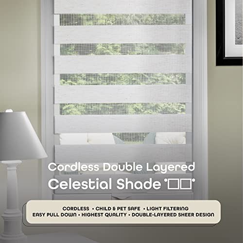 Cordless Celestial Sheer Double-Layered Window Roller Shade – 33 Inch Width x