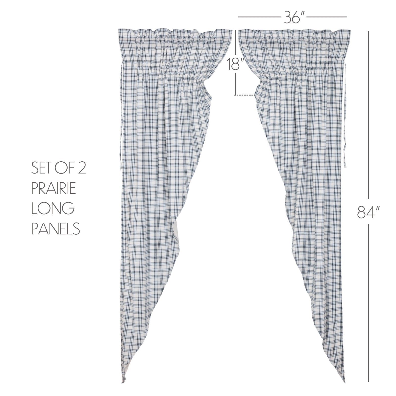 Sawyer Mill Denim Blue White Plaid Lined Country Gathered Long Prairie Curtains
