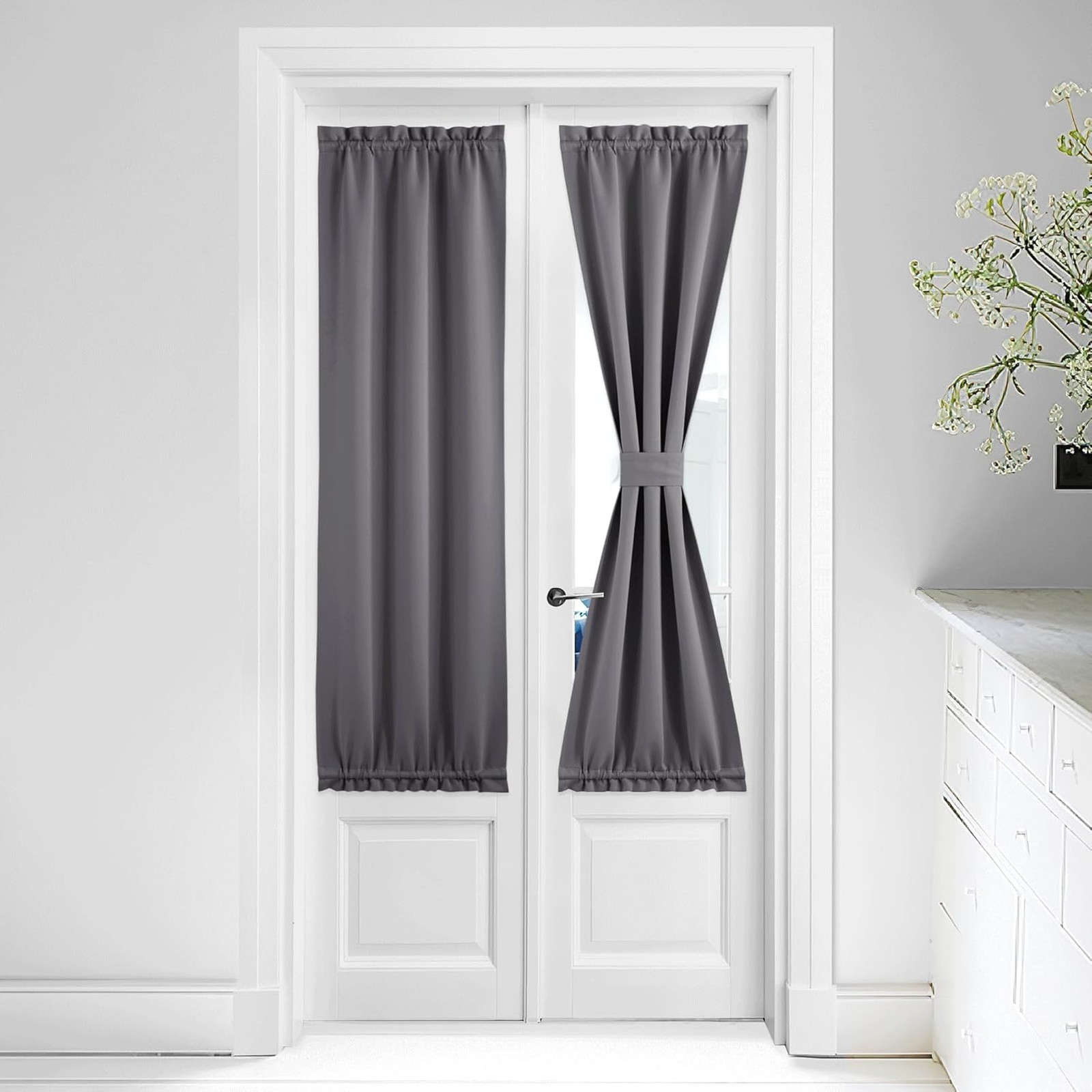 Door Curtain with Tie Back for Windows and French Doors Privacy Room Darkening