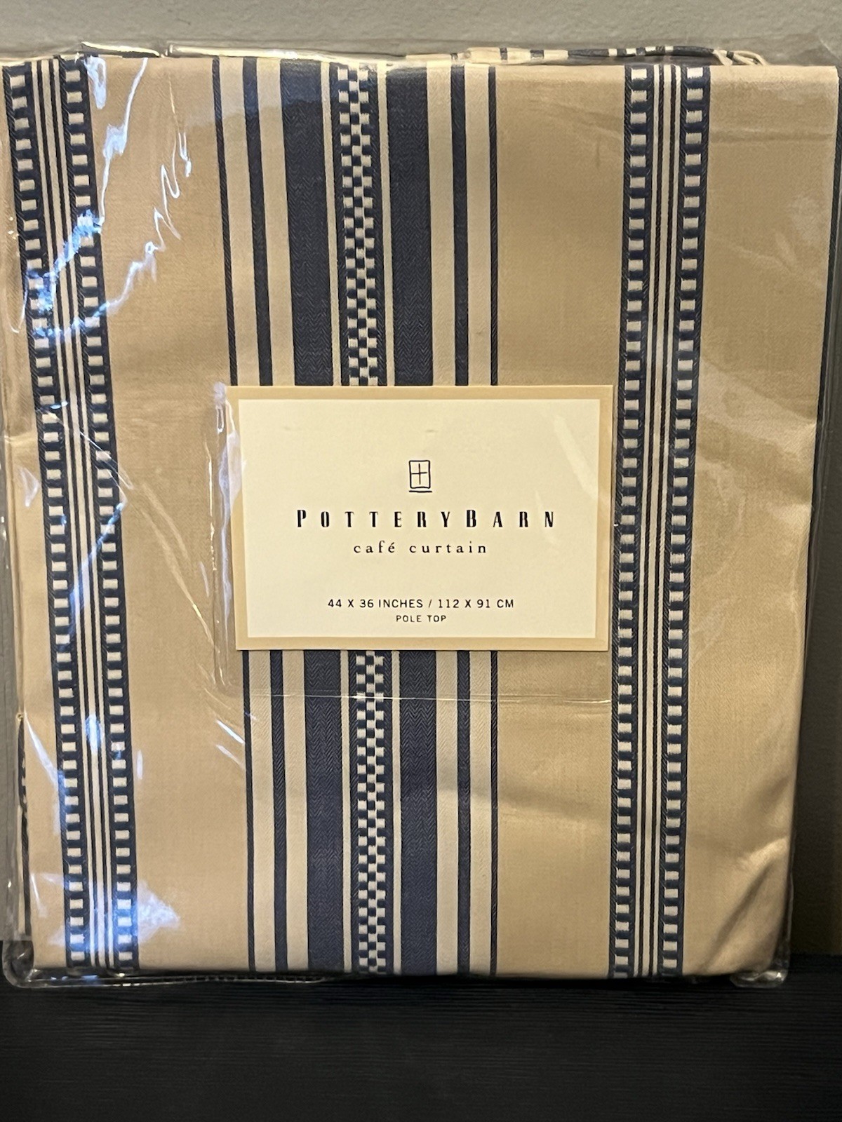 Pottery Barn Stripe Drape Curtain Beige And Blue 44 X 36 INCHES NEW ONLY ONE