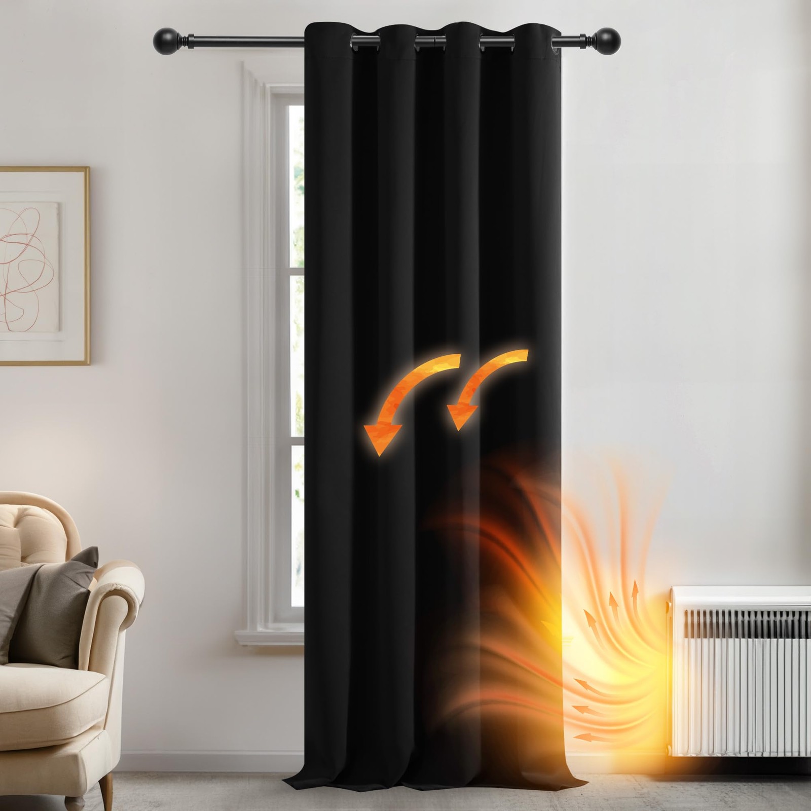 Blackout Curtain Panel – Solid Grommet Top, Thermal Insulated & Energy‑Saving…
