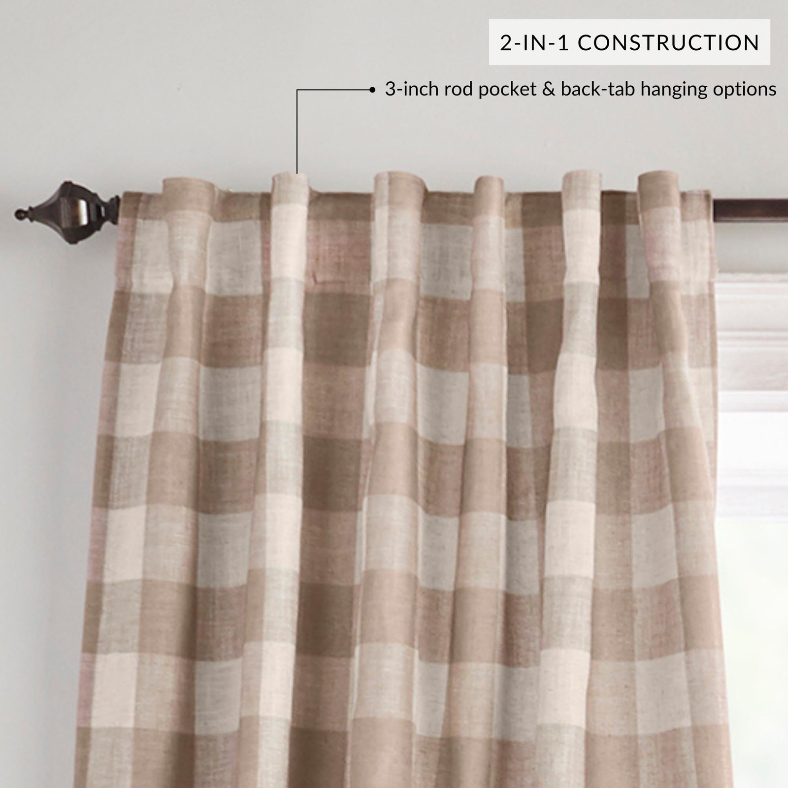 Grainger Buffalo Check Blackout Window Curtain, Linen – 52″ W x 84″ L