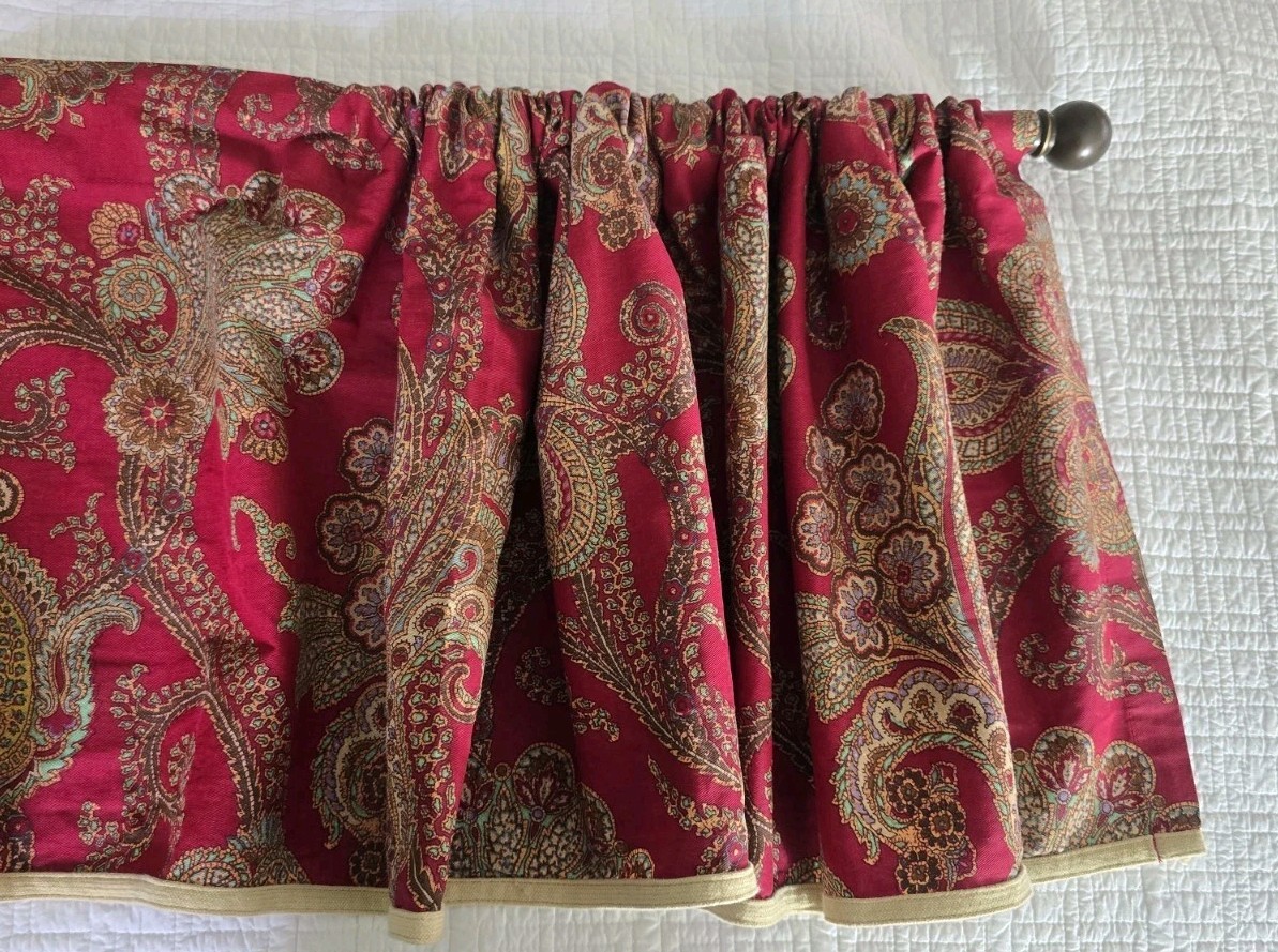 Chaps Ralph Lauren Paisley Valance Set of 3 Red Window Curtain 17×79