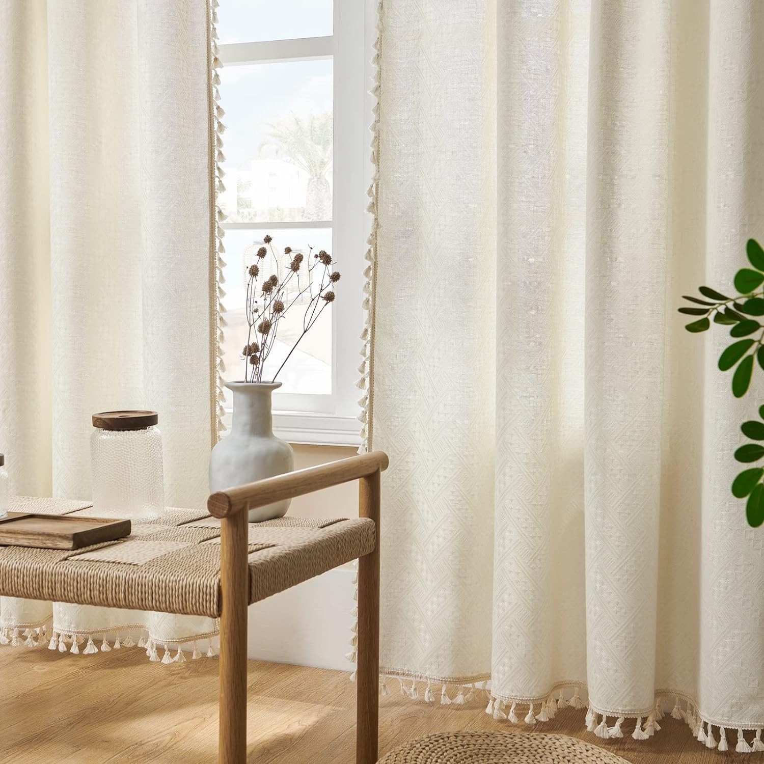 Off White Curtains for Living Room 84 Inch Length 2 Panels Boho Drapes Light …