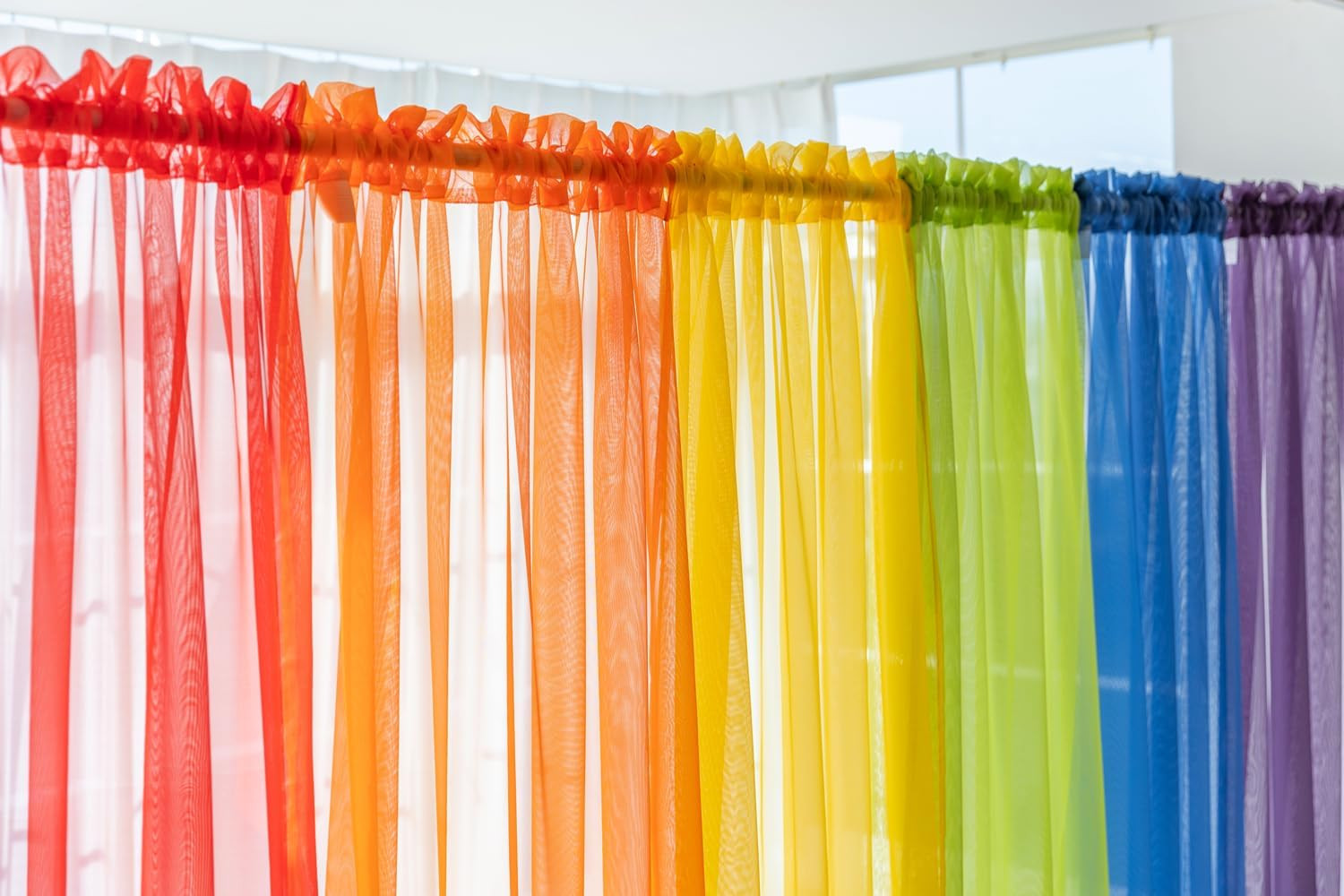 6 Piece Rainbow Sheer Window Panel Colorful Backdrop Bright Curtains Set for …