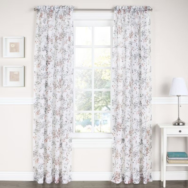 1pc 51"x63" Alethea Floral Print Crushed Sheer Voile Rod Pocket Curtain