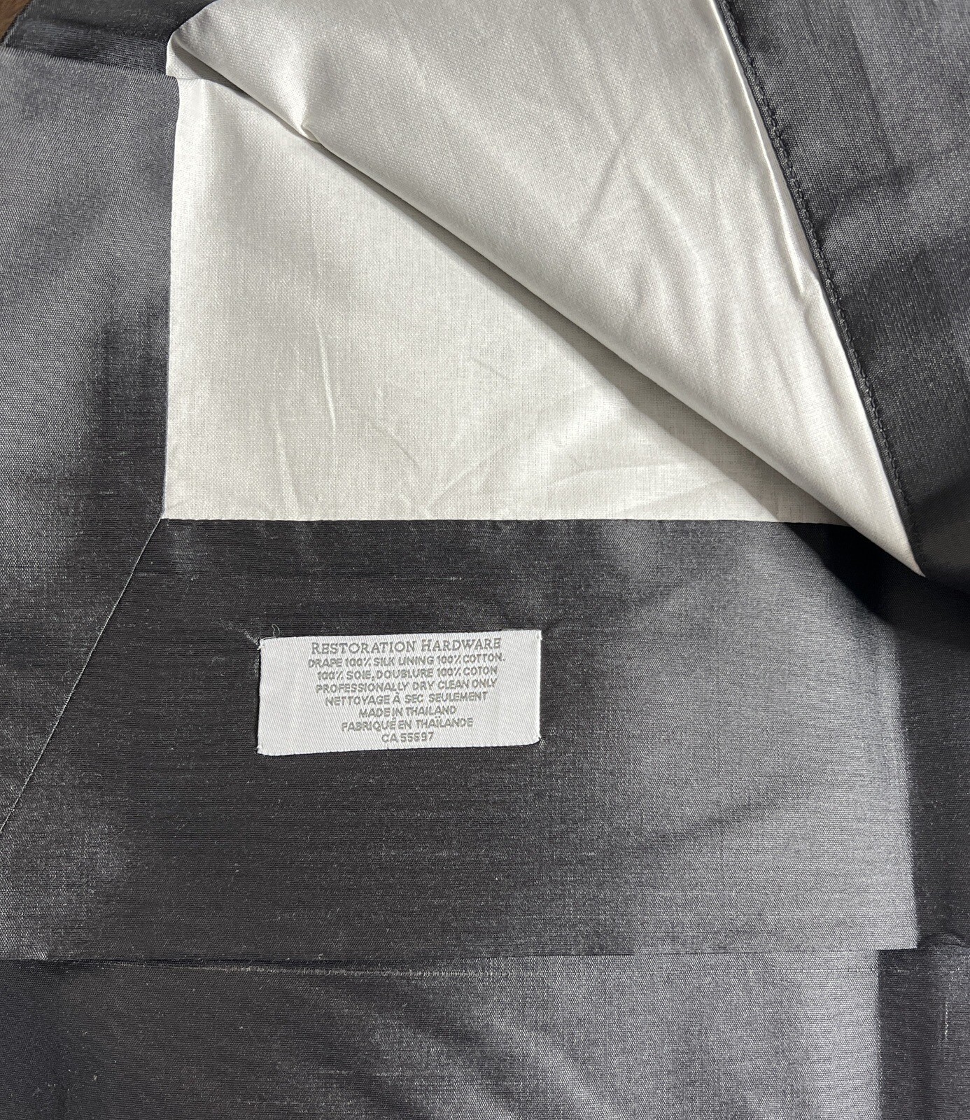 Restoration Hardware Thai Silk Solid Drapery RP 100″W x 84″L Carbon NEW $765