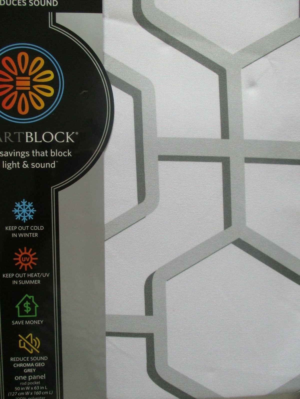 SMART BLOCK CHROMA GEO GRAY 95″ LENGTH BLACKOUT CURTAIN PANEL – NEW
