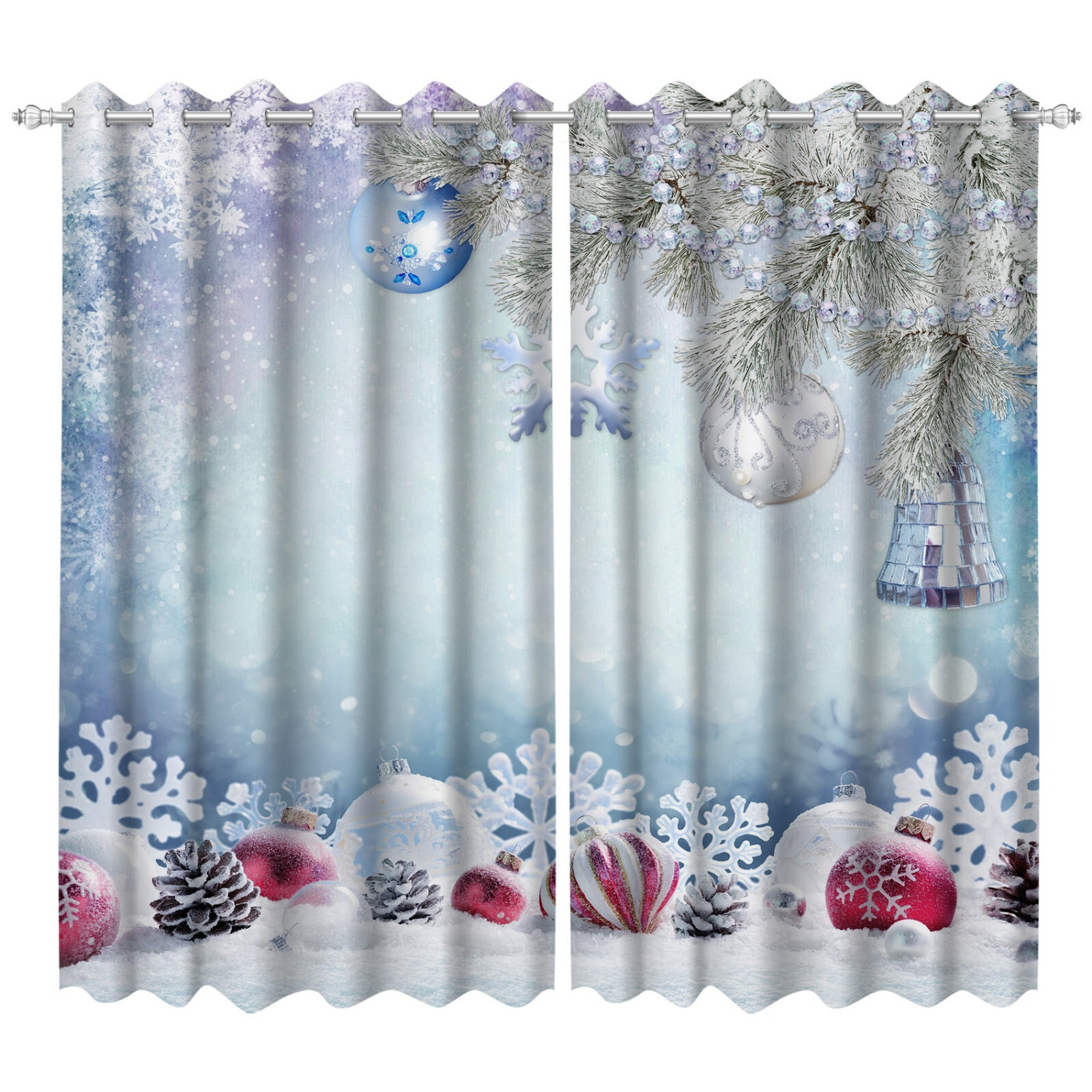 Light Ball Snow Winter Forest 3D 2 Panels Window Curtains Blockout Drapes Fabric