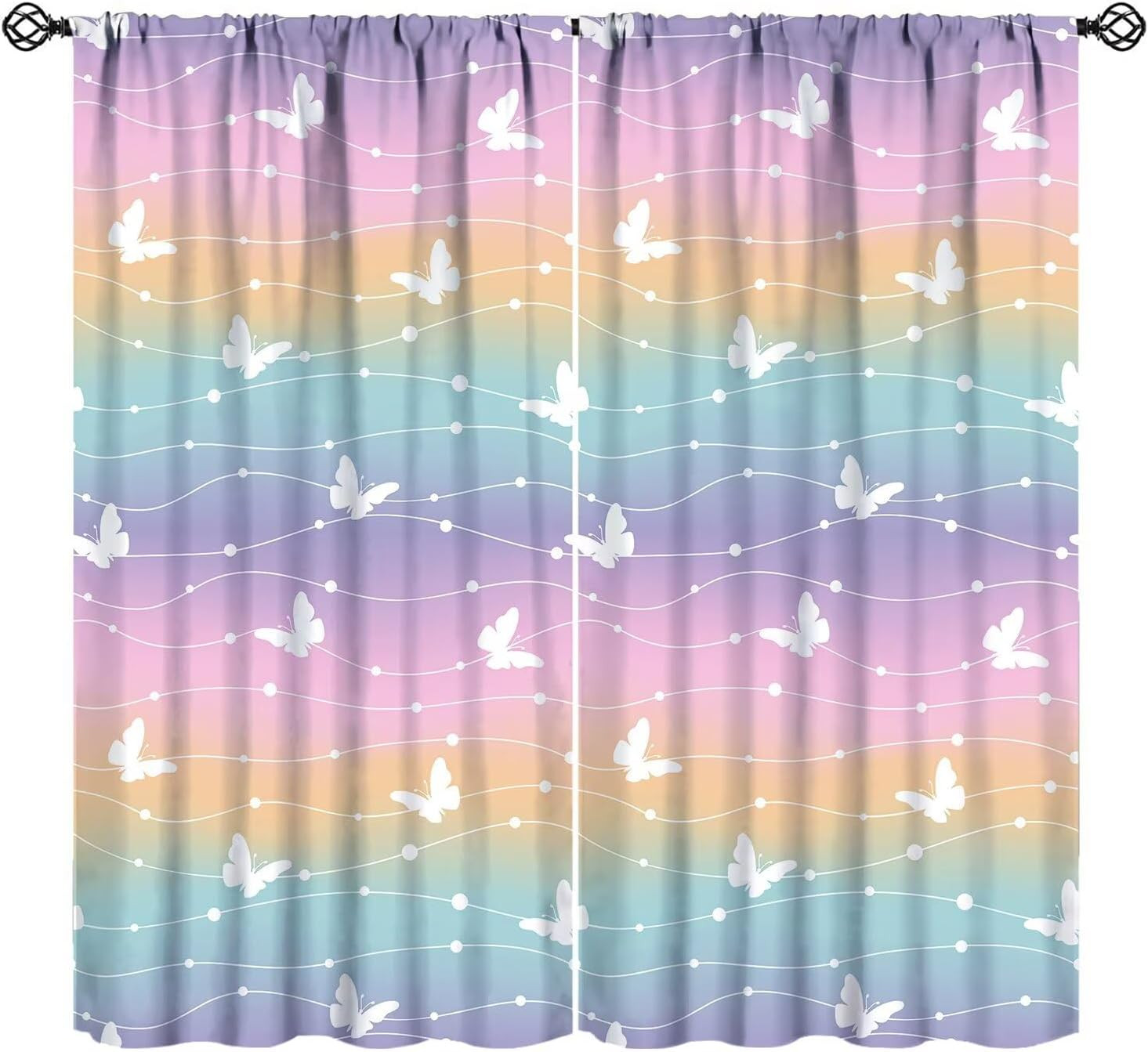 Rainbow Curtains for Girls Bedroom Butterfly Dreamy Art Printed Window Drapes fo