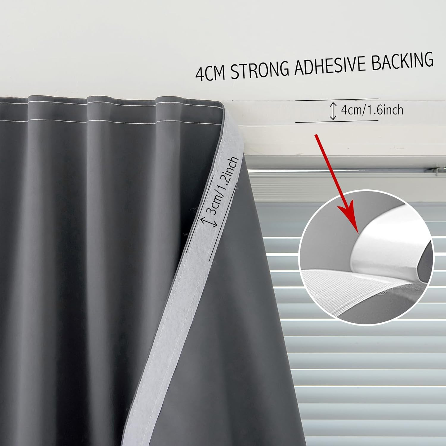 Magic Tape Stick on Curtains Window Shades Pull down Blackout Window Cover Black