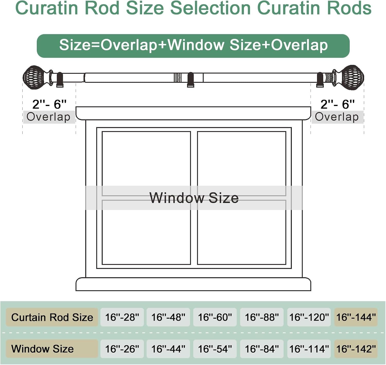 Byondeth Wood Grain Curtain Rod 16-144 Inch Leaf Pattern Finials