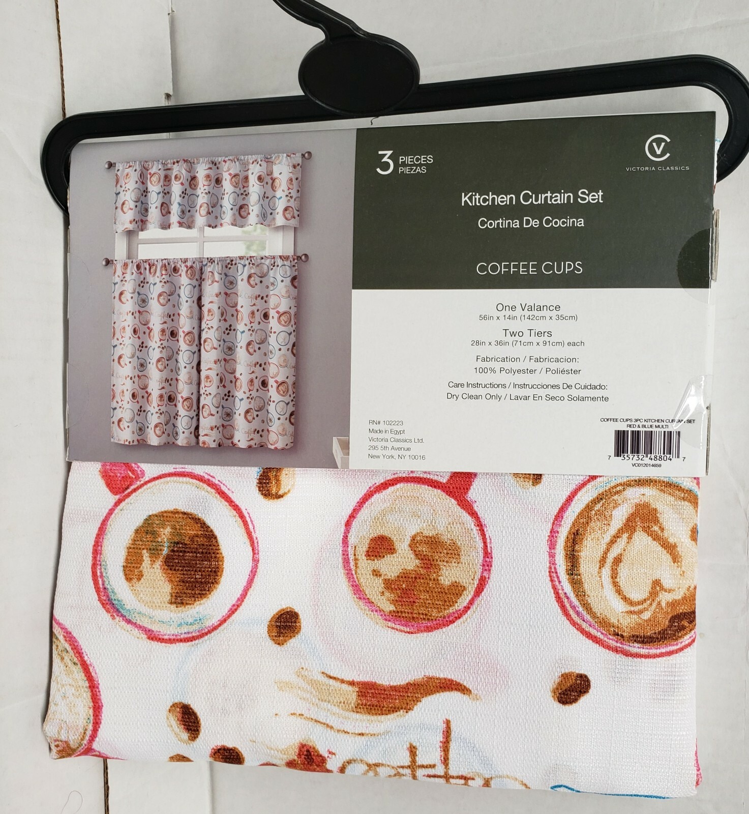 3 pc. Curtains Set: Valance (56″x14″) & 2 Tiers (28″x36″) COFFEE CUPS & BEANS,VC