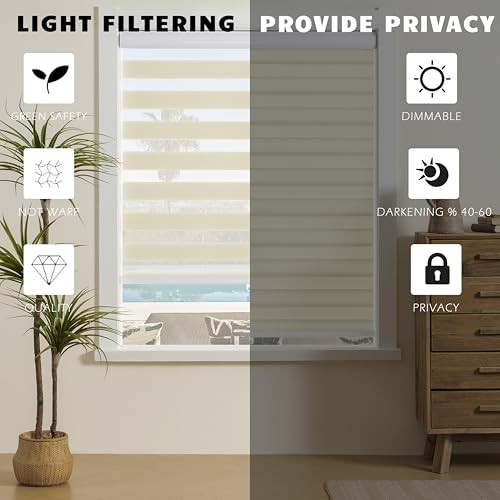 Cordless Zebra Blinds for Indoor Windows Free-Stop 20″W x 72″H Cordless Cream