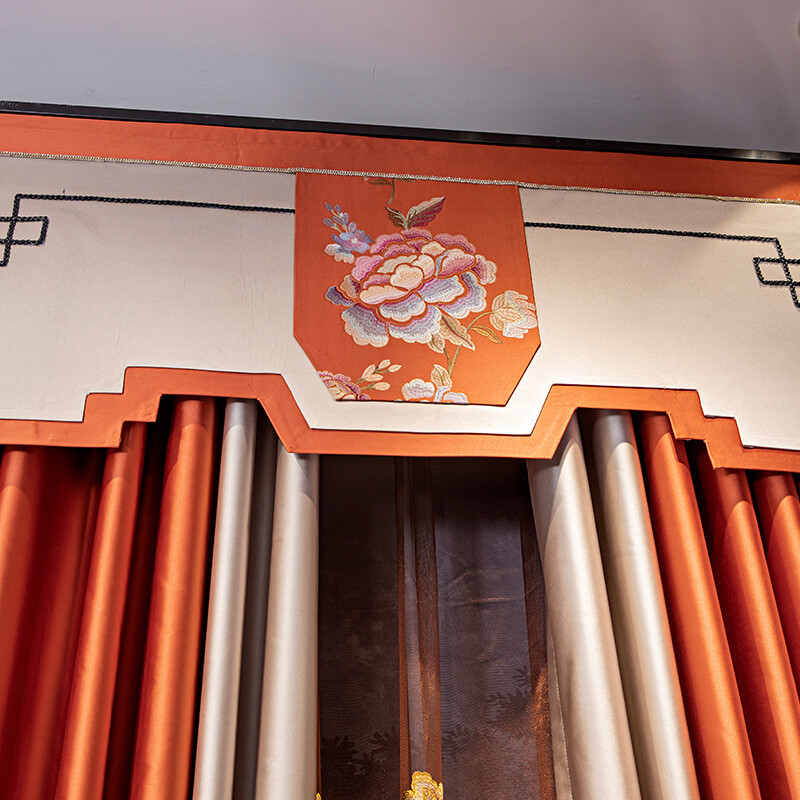 embroidery high-grade satin orange cloth curtain tulle valance drape C1334