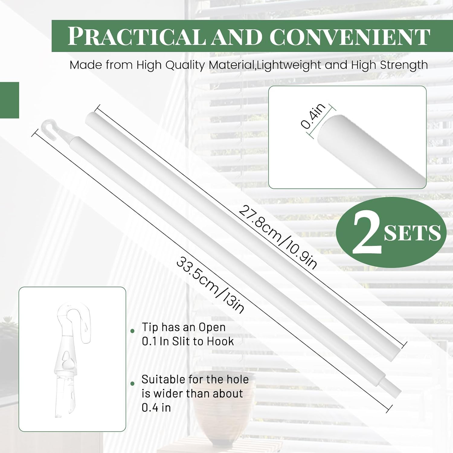 2 Sets 24Inch Blind Wand Replacement with Hook, Blind Opener Horizontal Window