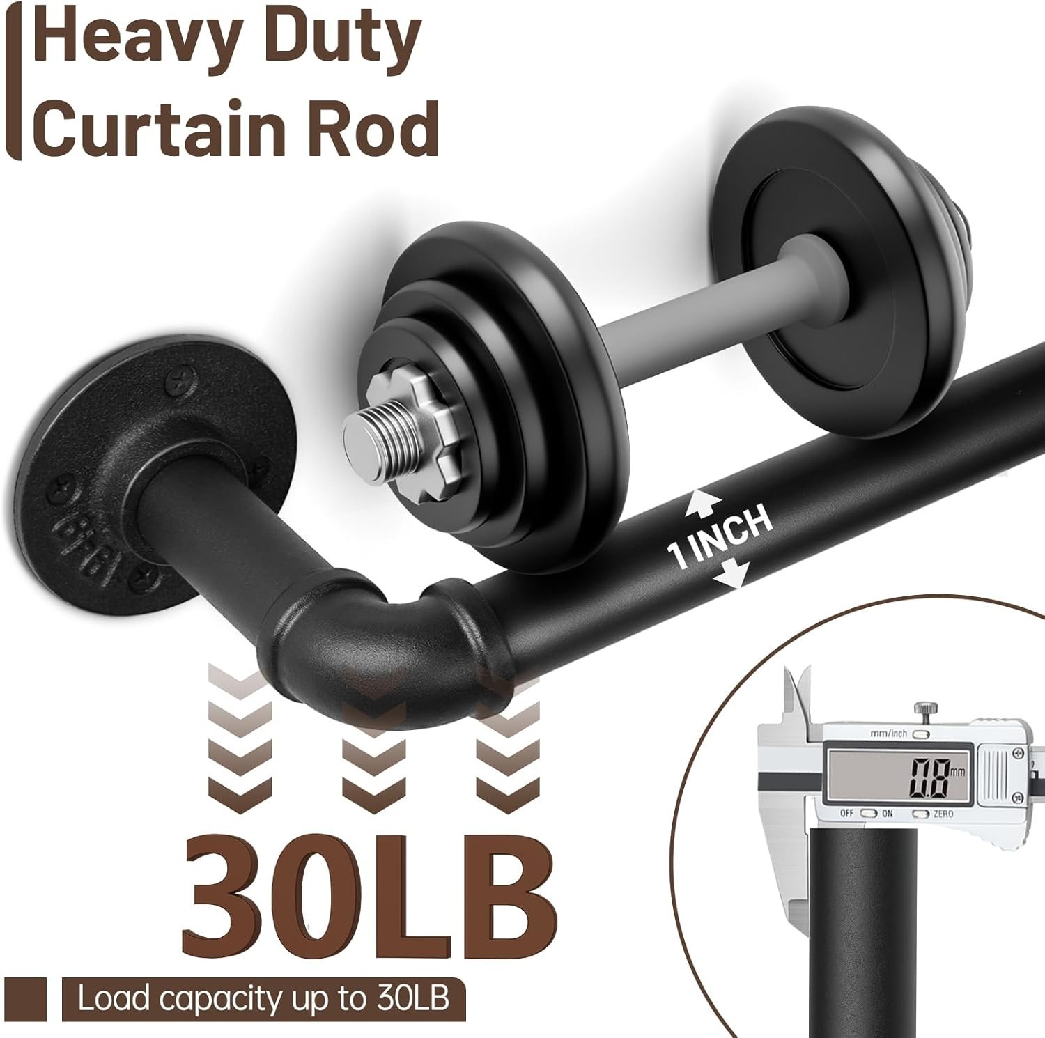 Rustic Black Curtain Rod, Includes Installation Accessories and Instructions